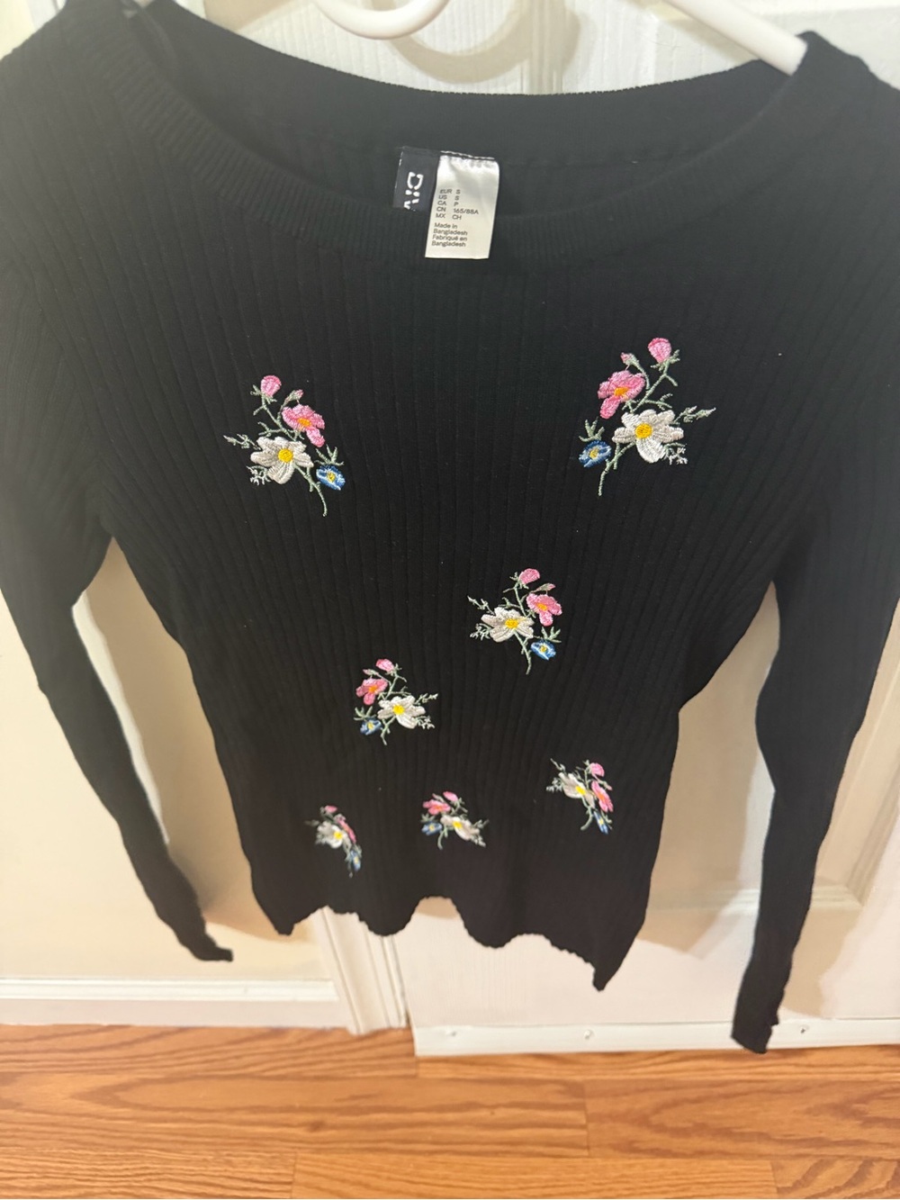 Black Floral Embroidered Ribbed Sweater - h and m